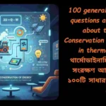 থার্মোডাইনামিক্সের শক্তি সংরক্ষণ আইন সম্পর্কিত শিক্ষামূলক প্রশ্ন ও উত্তর, উদ্ভিদ, যন্ত্রপাতি ও বৈজ্ঞানিক প্রতীকসহ শিক্ষামূলক চিত্র।