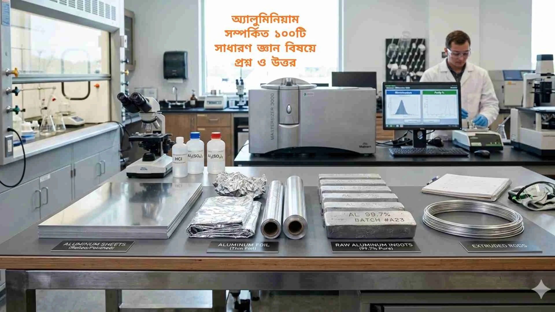 একটি চকচকে অ্যালুমিনিয়ামের ধাতব ব্লক, যা হালকা ও স্থায়ী।