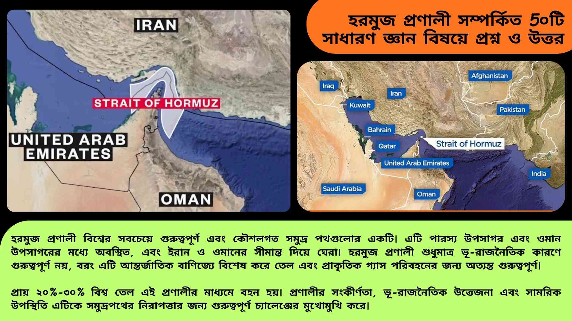 হরমুজ প্রণালী সম্পর্কিত ৫০টি সাধারণ জ্ঞান প্রশ্ন ও উত্তর