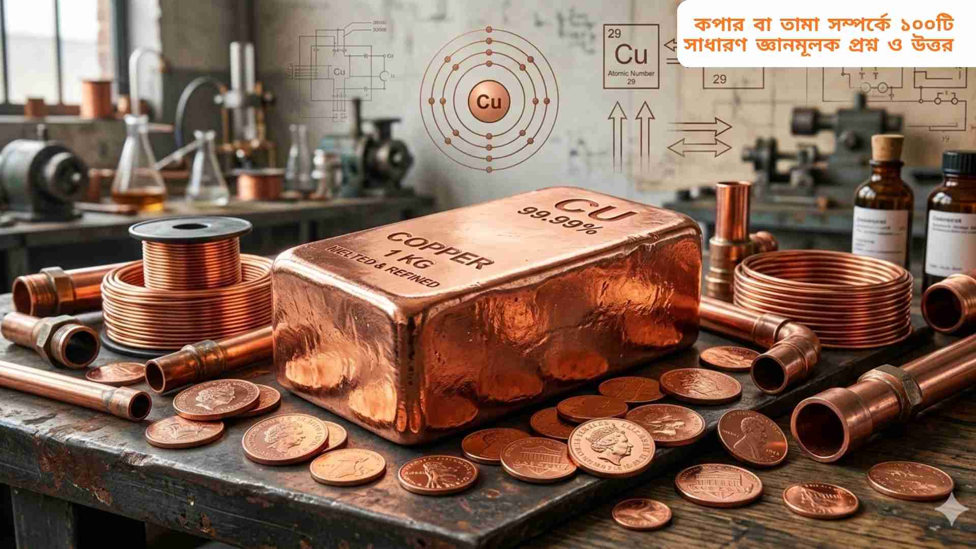 কপার ধাতুর সোনালি-লাল রঙের ঝলমলে লৌহজাতীয় ধাতু।