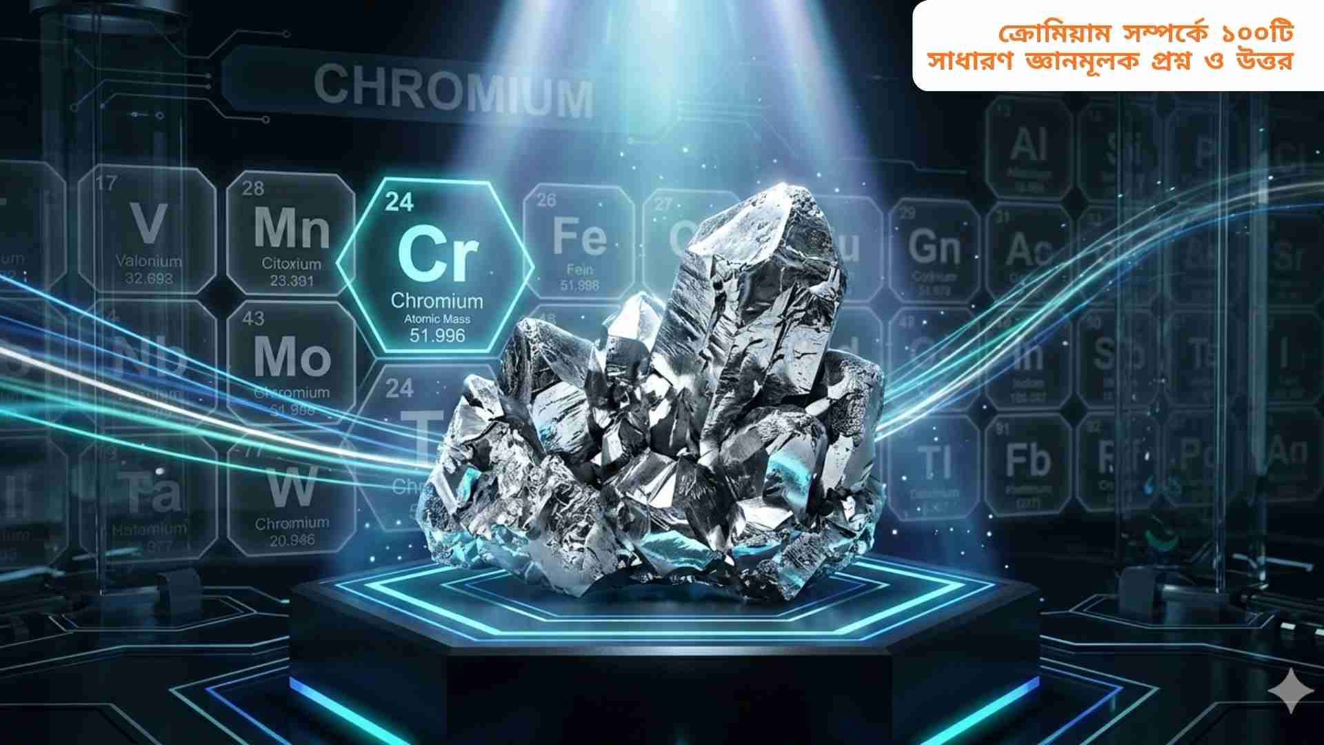 ক্রোমিয়ামের ধাতব গ্লো এবং তার রাসায়নিক প্রতিক্রিয়ার চিত্র