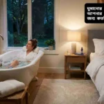 ঘুমানোর আগে গোসল করা নারী/পুরুষ, শান্ত ও আরামদায়ক ঘুমের জন্য প্রস্তুতি নিচ্ছে