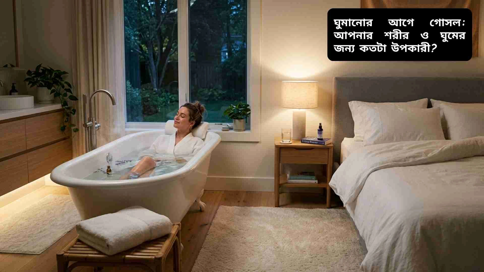 ঘুমানোর আগে গোসল করা নারী/পুরুষ, শান্ত ও আরামদায়ক ঘুমের জন্য প্রস্তুতি নিচ্ছে