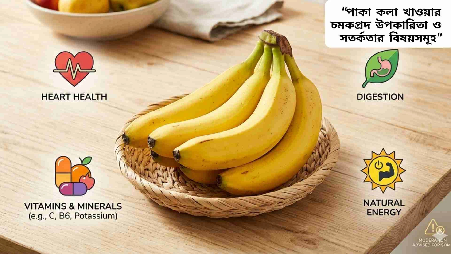 টেবিলের উপর রাখা পাকা হলুদ কলা যা স্বাস্থ্যকর খাবার হিসেবে পরিচিত