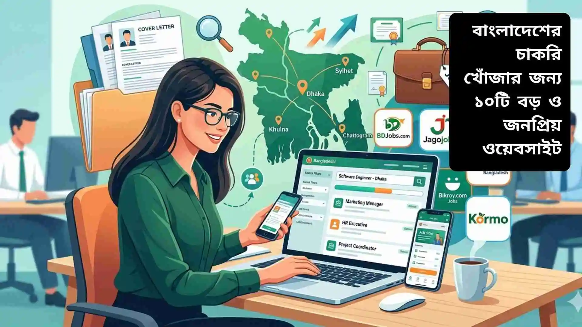 বাংলাদেশে চাকরি খোঁজার জন্য ১০টি বড় ও জনপ্রিয় ওয়েবসাইটের লোগো ও তালিকা।