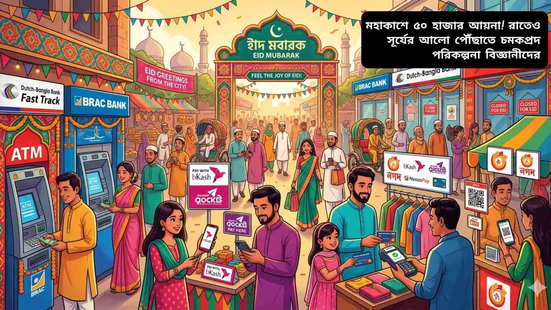 ঈদে ব্যাংক বন্ধ থাকা অবস্থায় সহজভাবে টাকা উত্তোলন ও লেনদেনের বিকল্প ব্যবস্থা