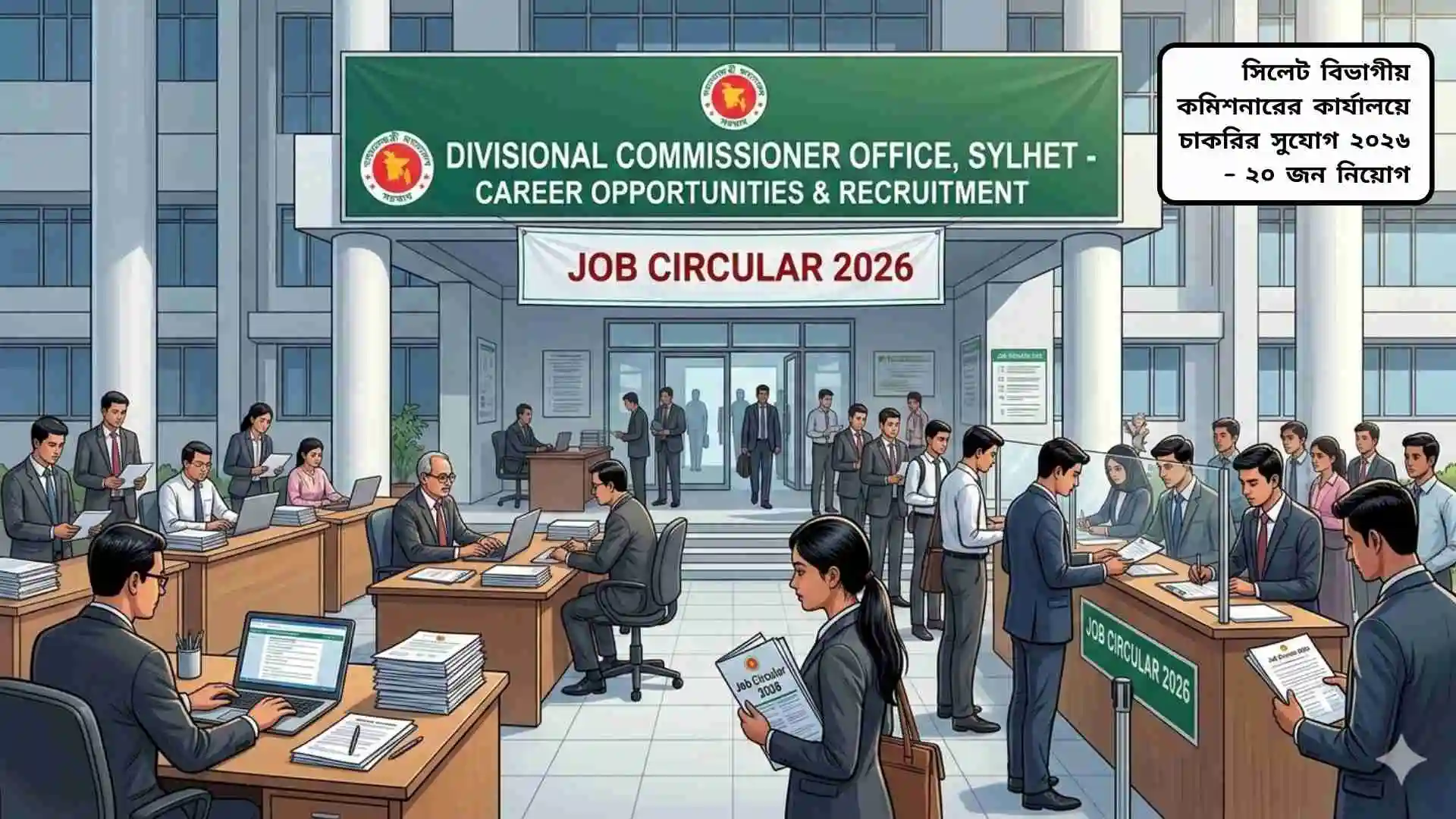 সিলেট বিভাগীয় কমিশনারের কার্যালয়ে চাকরির সুযোগ ২০২৬ – ২০ জন নিয়োগের বিজ্ঞপ্তি