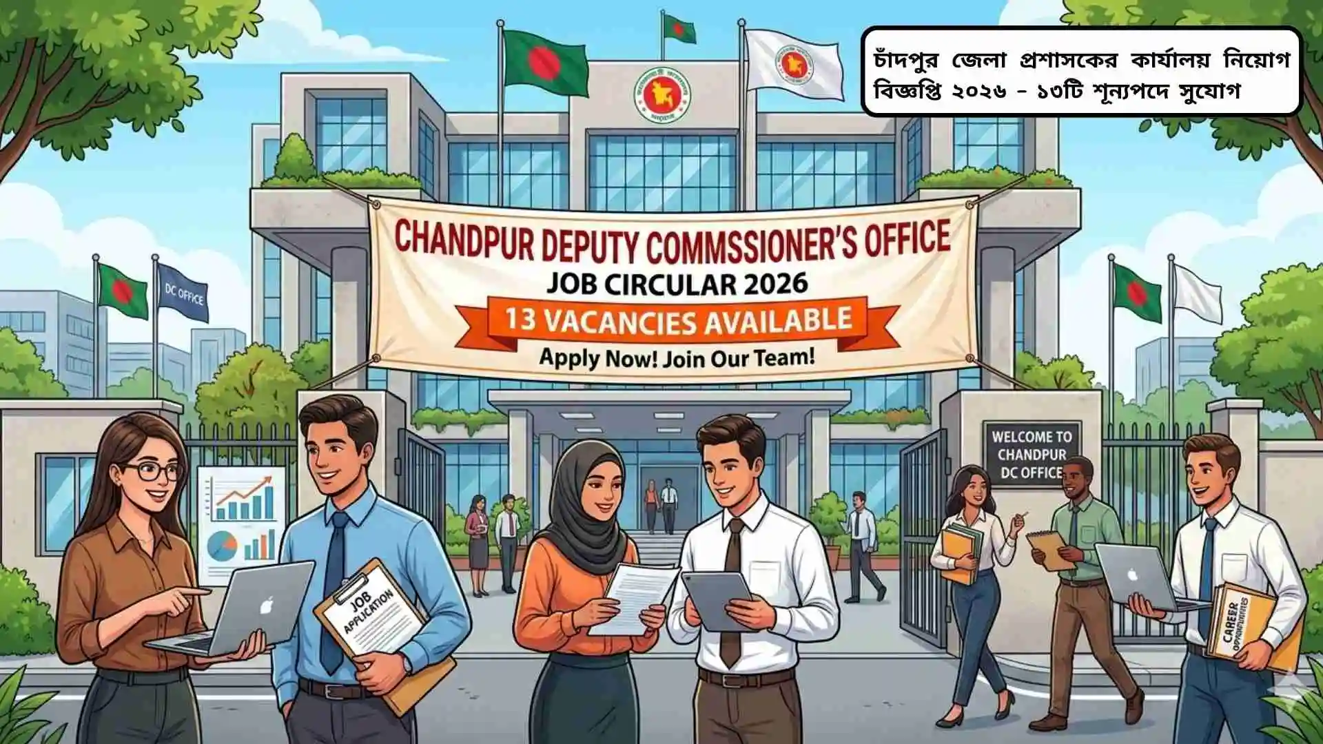 চাঁদপুর জেলা প্রশাসকের কার্যালয়ে ২০২৬ সালে ১৩টি শূন্যপদে নিয়োগ বিজ্ঞপ্তি
