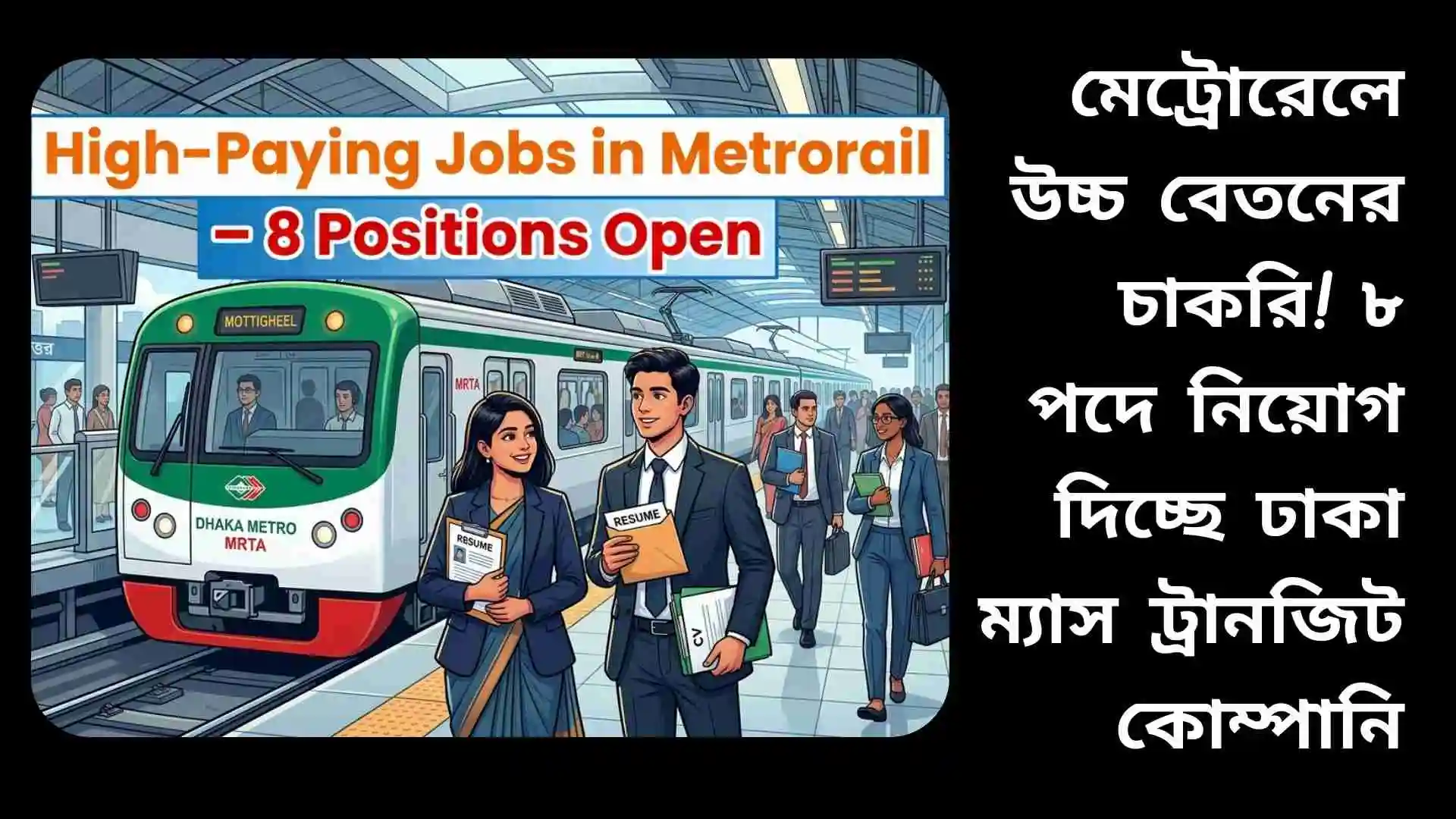মেট্রোরেলে চাকরির সুযোগ, ঢাকা ম্যাস ট্রানজিট কোম্পানির ৮টি পদে নিয়োগ।