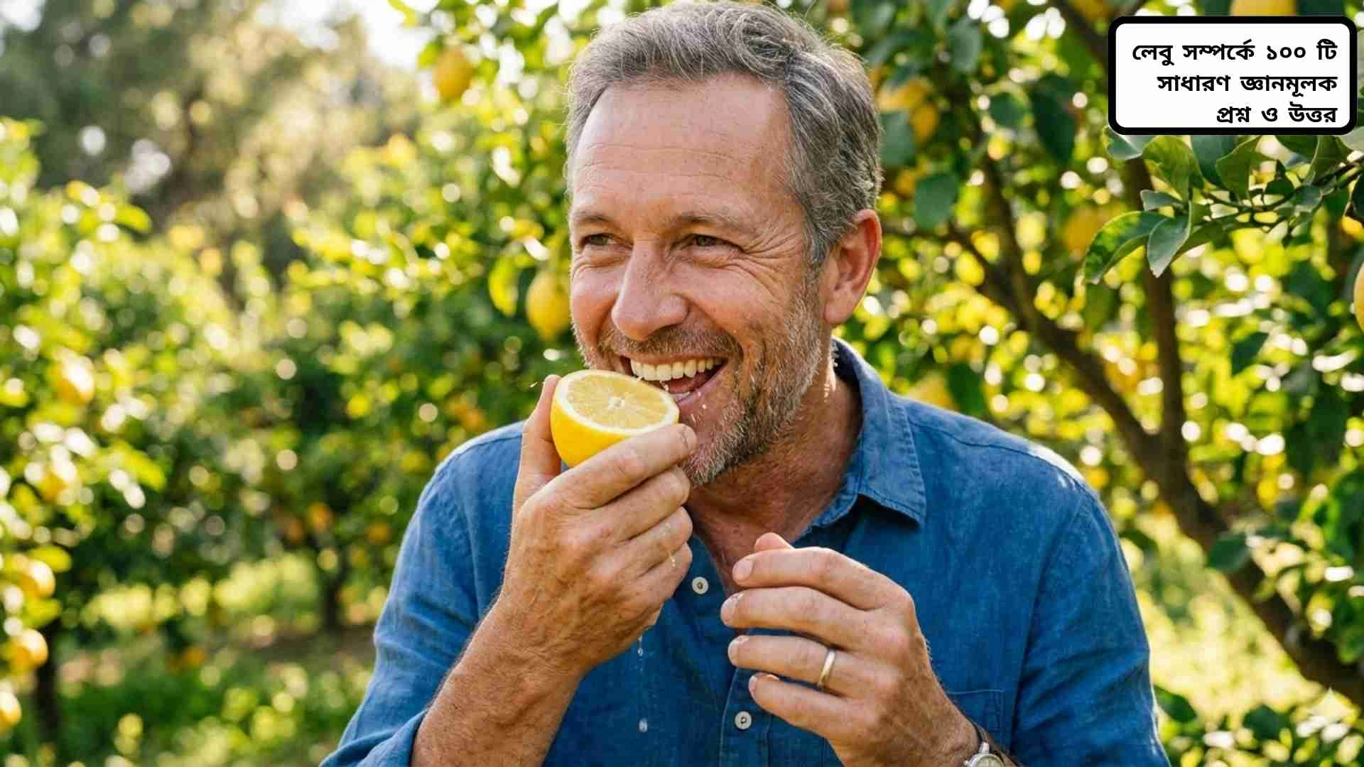 লেবু সম্পর্কিত ১০০টি সাধারণ জ্ঞান প্রশ্ন ও উত্তর নিয়ে শিক্ষামূলক ছবি।