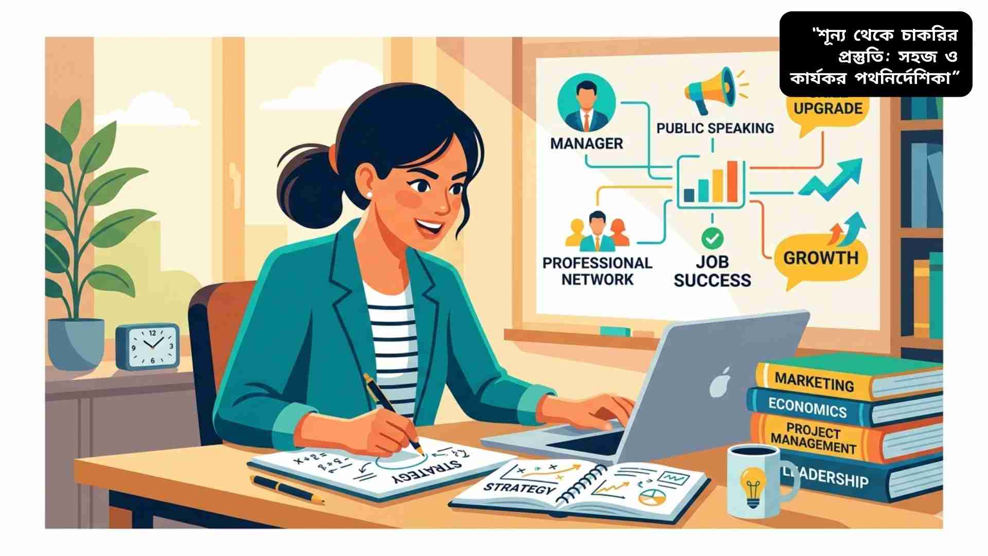 শূন্য থেকে শুরু করে চাকরির জন্য প্রস্তুতি নেওয়ার সহজ ও কার্যকর ধাপসমূহের চিত্র।