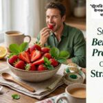 স্ট্রবেরি খাওয়ার স্বাস্থ্য উপকারিতা এবং সতর্কতা সম্পর্কিত তথ্য দেখাচ্ছে, সুস্থ জীবনধারার জন্য প্রয়োজনীয় নির্দেশনা।
