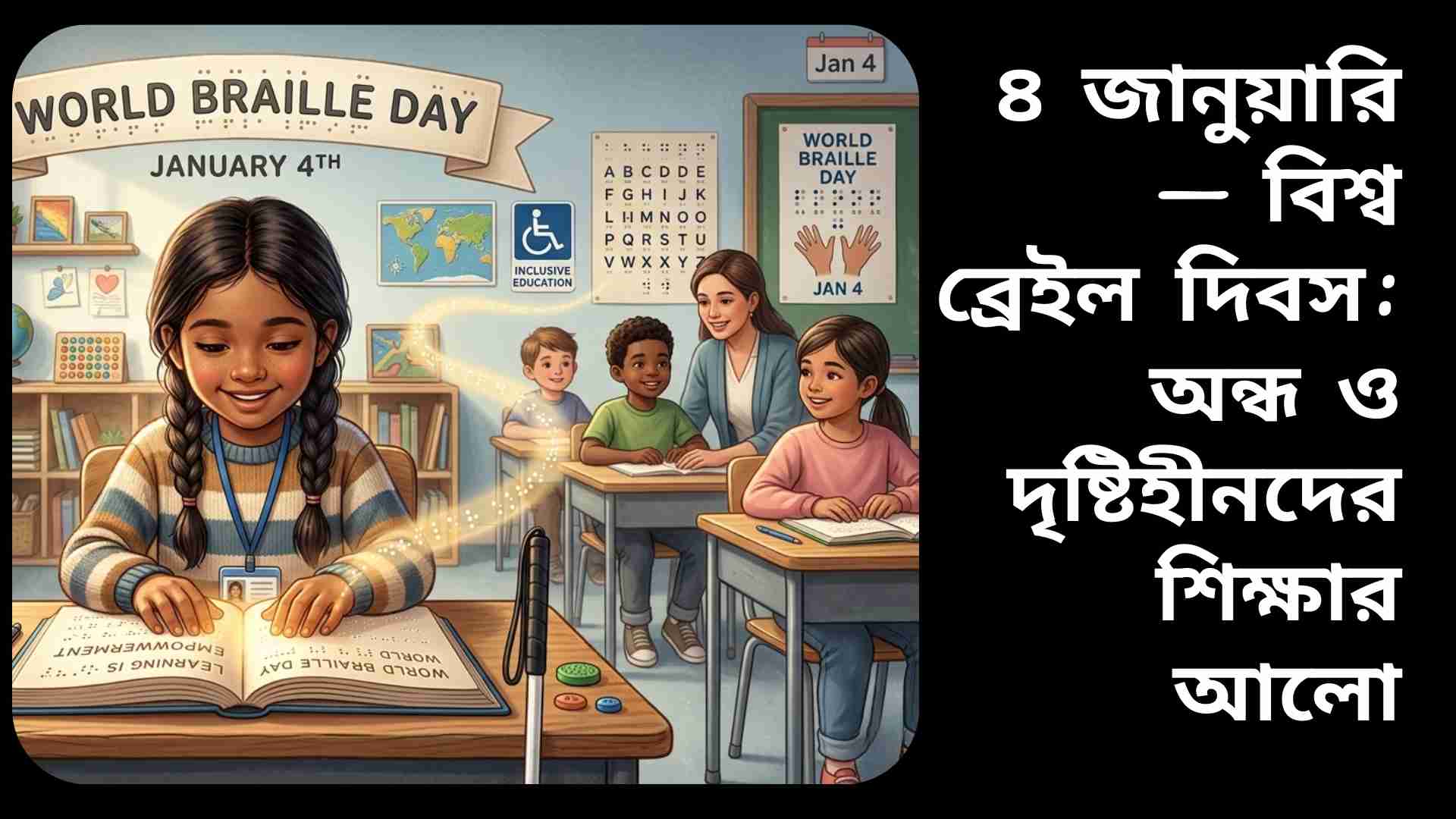 ৪ জানুয়ারি বিশ্ব ব্রেইল দিবসে অন্ধ ও দৃষ্টিহীন শিক্ষার্থীদের ব্রেইল লেখার মাধ্যমে শিক্ষা গ্রহণ।