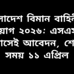 বাংলাদেশ বিমান বাহিনীর নিয়োগ ২০২৬ বিজ্ঞপ্তির পোস্টার, যেখানে এসএসসি পাস প্রার্থীদের আবেদন করার সুযোগ ও শেষ তারিখ ১১ এপ্রিল উল্লেখ আছে।